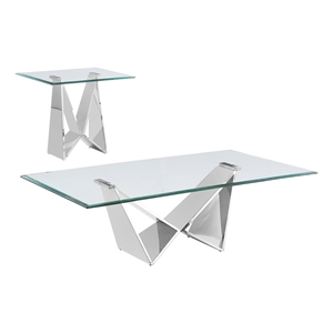 best quality furniture 2-piece glass & stainless steel coffee table set in clear