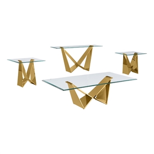 best quality furniture 4-piece glass & steel coffee table in clear and gold