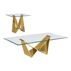 best quality furniture 2-piece glass & stainless steel coffee table set in clear