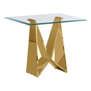 Best Quality Furniture Tempered Glass & Stainless Steel End Table in Clear/Gold