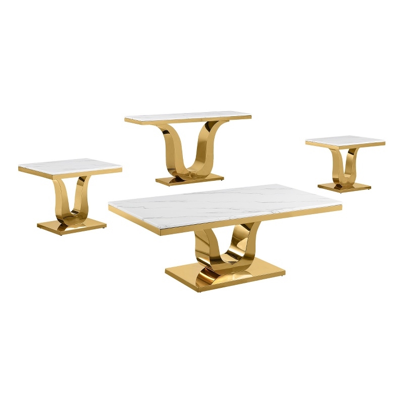 Best Quality Furniture 4-Piece Marble Coffee Table Set in White/Gold