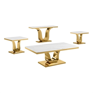 best quality furniture 4-piece marble coffee table set in white/gold