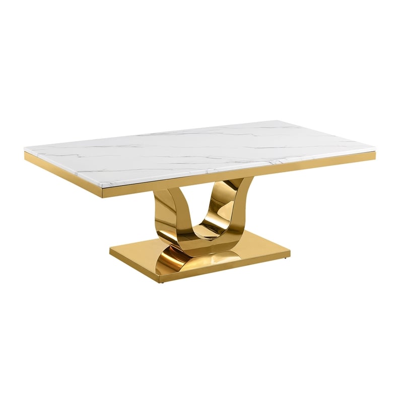 Best Quality Furniture 2-Piece Marble Coffee Table Set in White/Gold