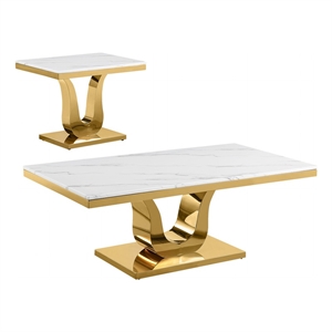 best quality furniture 2-piece marble coffee table set in white/gold