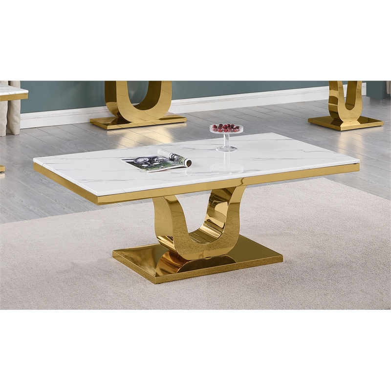 Best Quality Furniture Marble & Stainless Steel Coffee Table in White/Gold