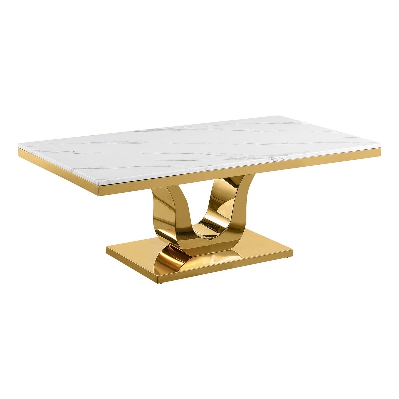Best Quality Furniture Marble & Stainless Steel Coffee Table in White/Gold