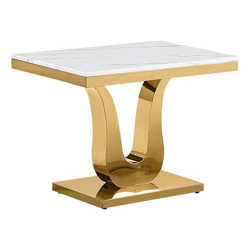 Best Quality Furniture Marble & Stainless Steel Sofa End Table in White/Gold