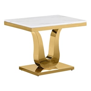 Best Quality Furniture Marble & Stainless Steel Sofa End Table in White/Gold