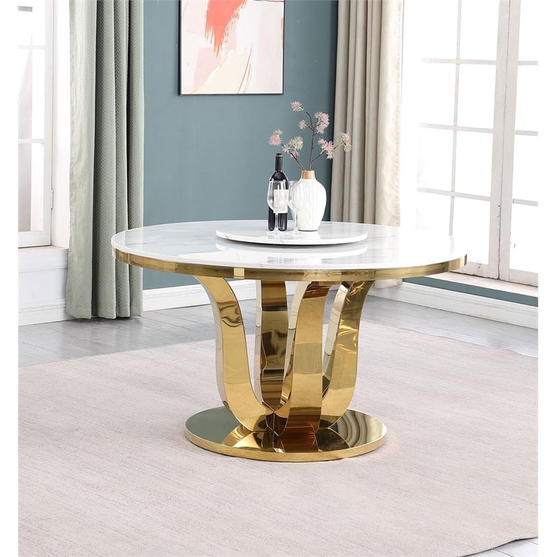 Best Quality Furniture Round Marble Dining Table with Lazy Susan in White