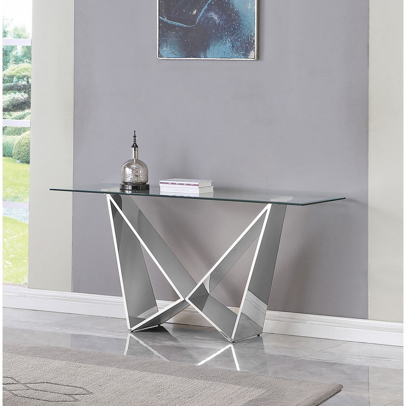 Best Quality Furniture 10mm Clear Tempered Glass Console Table w Stainless Steel
