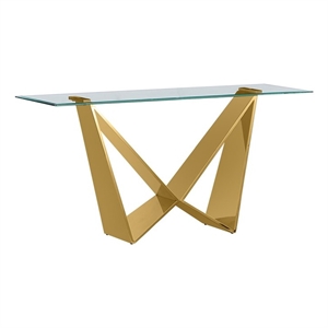 Best Quality Furniture 10mm Clear Tempered Glass Console Table w Gold Steel