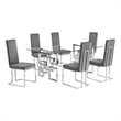 Best Quality Furniture 7-Piece Velvet & Tempered Glass Dining Set in Dark Gray