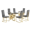 Best Quality Furniture 7-Piece Velvet & Glass Dining Set in Dark Gray and Clear