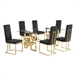 Best Quality Furniture 7-Piece Velvet & Glass Dining Set in Black and Clear