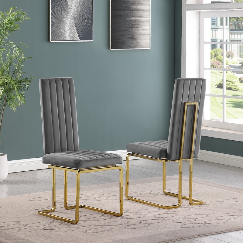 Best Quality Furniture 5-Piece Velvet & Glass Dining Set in Dark Gray and Clear