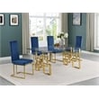 Best Quality Furniture 5-Piece Velvet & Glass Dining Set in Navy Blue and Clear