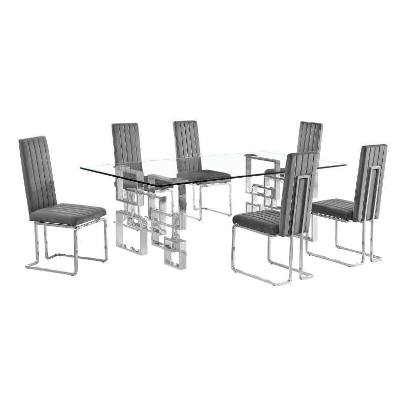 Best Quality Furniture 7-Piece Upholstered Velvet Dining Set in Dark Gray