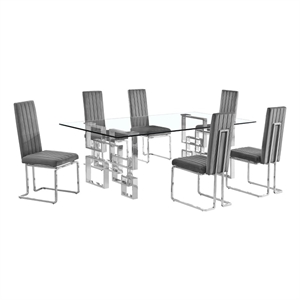Best Quality Furniture 7-Piece Upholstered Velvet Dining Set in Dark Gray