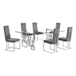 Best Quality Furniture 7-Piece Upholstered Velvet Dining Set in Dark Gray