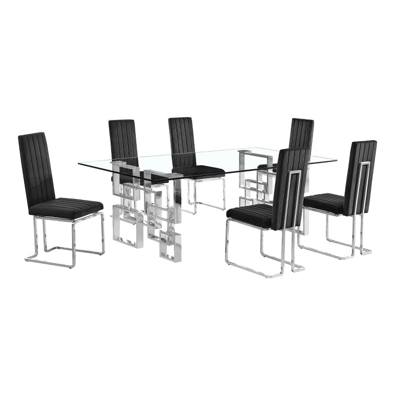 Best Quality Furniture 7-Piece Upholstered Velvet Dining Set in Black