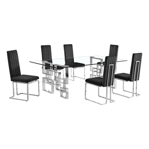 Best Quality Furniture 7-Piece Upholstered Velvet Dining Set in Black