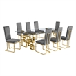 Best Quality Furniture 9-Piece Velvet & Tempered Glass Dining Set in Gray/Clear
