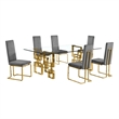 Best Quality Furniture 7-Piece Velvet & Stainless Steel Dining Set in Gray/Gold