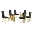 Best Quality Furniture 7-Piece Velvet & Stainless Steel Dining Set in Black/Gold