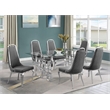 Best Quality Furniture 7-Piece Tempered Glass & Velvet Dining Set in Dark Gray