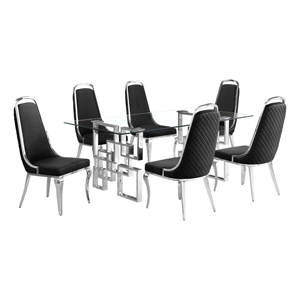 Best Quality Furniture 7-Piece Tempered Glass & Velvet Dining Set in Black
