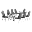 Best Quality Furniture 9-Piece Tempered Glass & Velvet Dining Set in Dark Gray