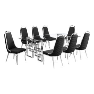 Best Quality Furniture 9-Piece Tempered Glass & Velvet Dining Set in Black