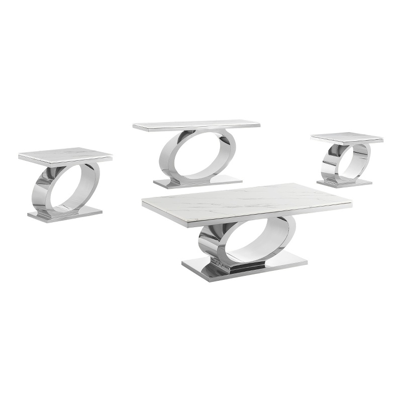 Best Quality Furniture White Marble Coffee Set with Steel Ovular Base