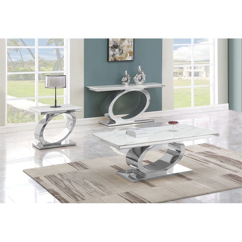 Best Quality Furniture White Marble Coffee Set with Steel Ovular Base