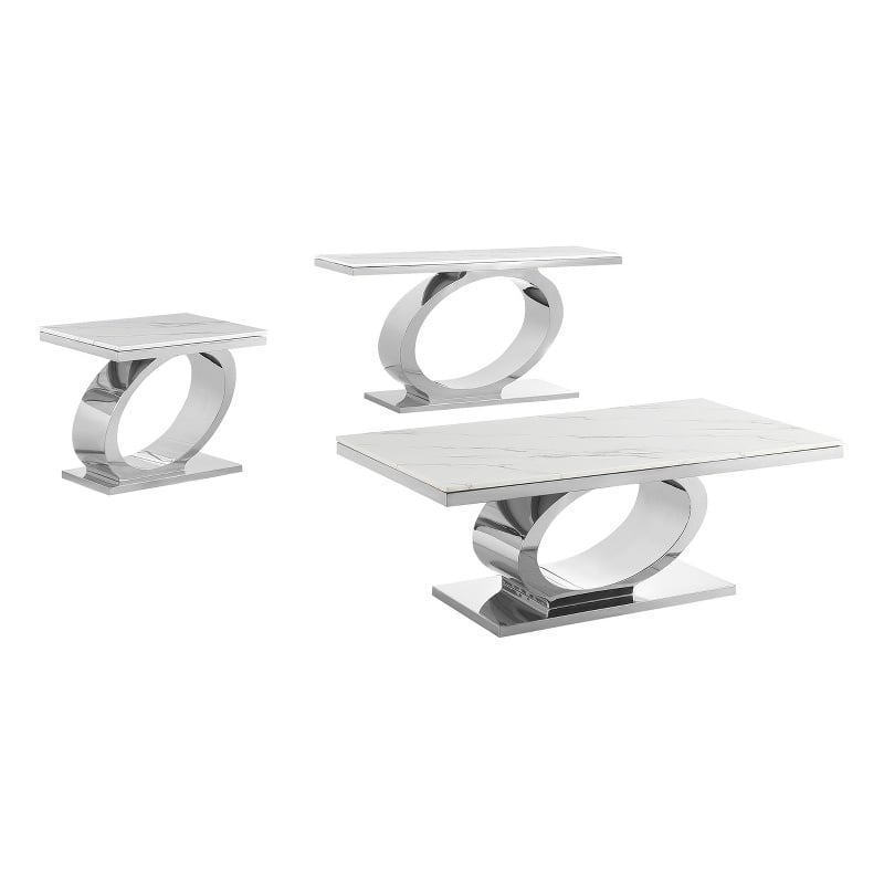 Best Quality Furniture White Marble Coffee Set with Steel Ovular Base