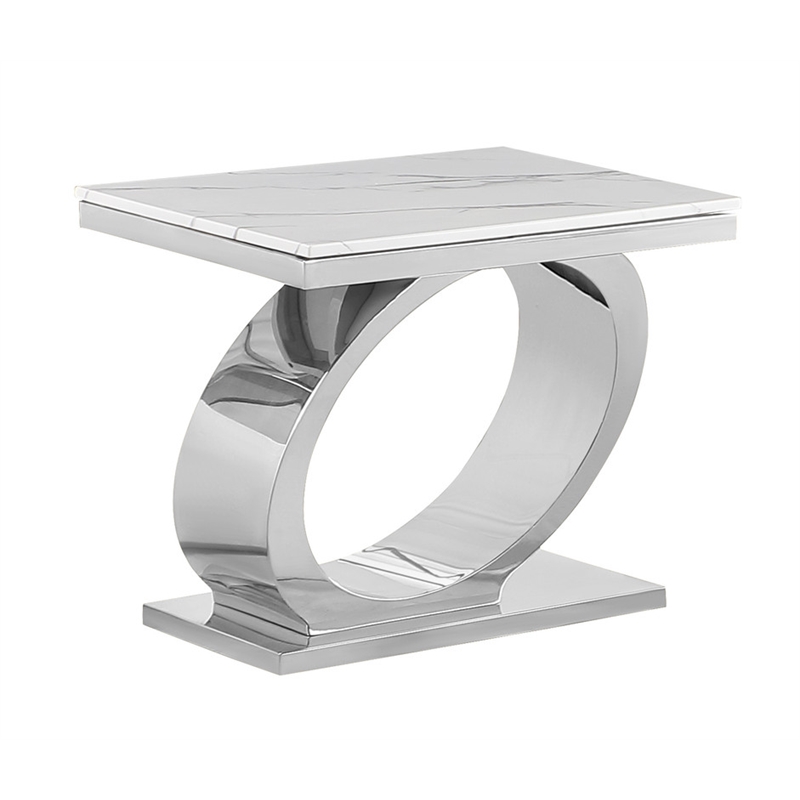 Best Quality Furniture White Marble Coffee Set with Steel Ovular Base