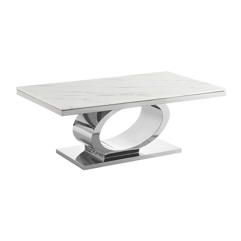 Best Quality Furniture White Marble Coffee Set with Steel Ovular Base