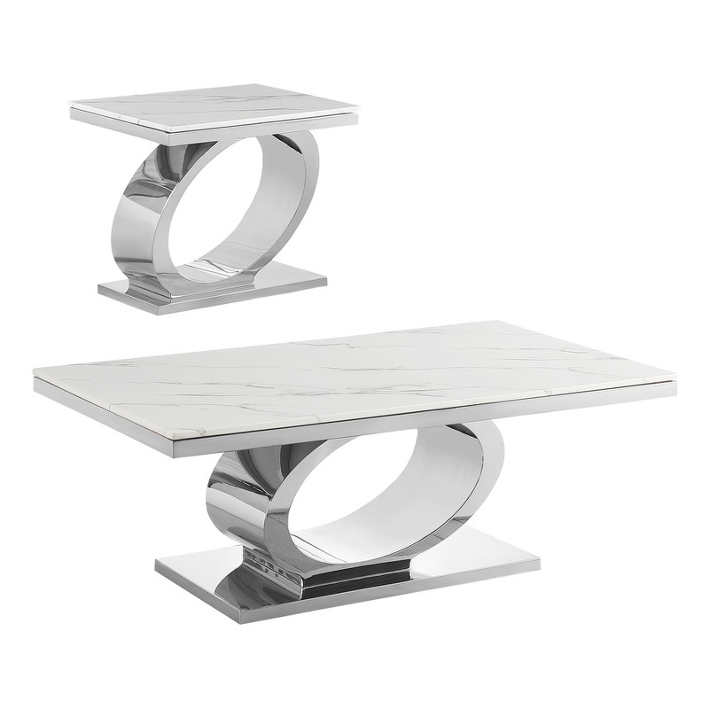 Best Quality Furniture White Marble Coffee Set with Steel Ovular Base