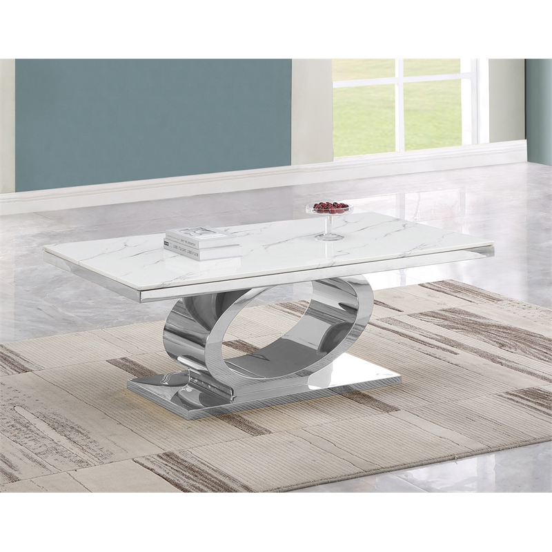 Best Quality Furniture White Marble Coffee Table with Stainless Steel Oval Base