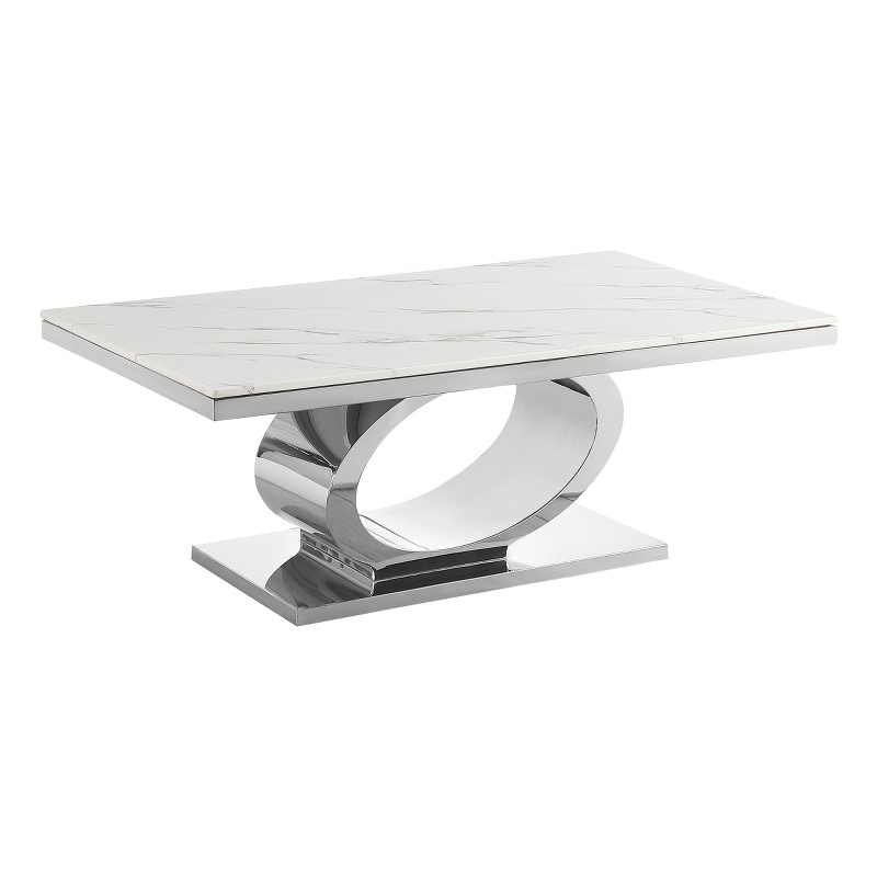 Best Quality Furniture White Marble Coffee Table with Stainless Steel Oval Base