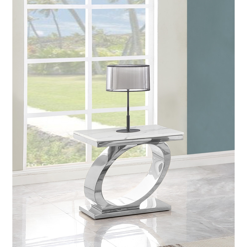 Best Quality Furniture White Marble End Table with Stainless Steel Oval Base
