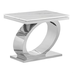Best Quality Furniture White Marble End Table with Stainless Steel Oval Base