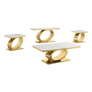 best quality furniture white marble coffee set with gold steel ovular base
