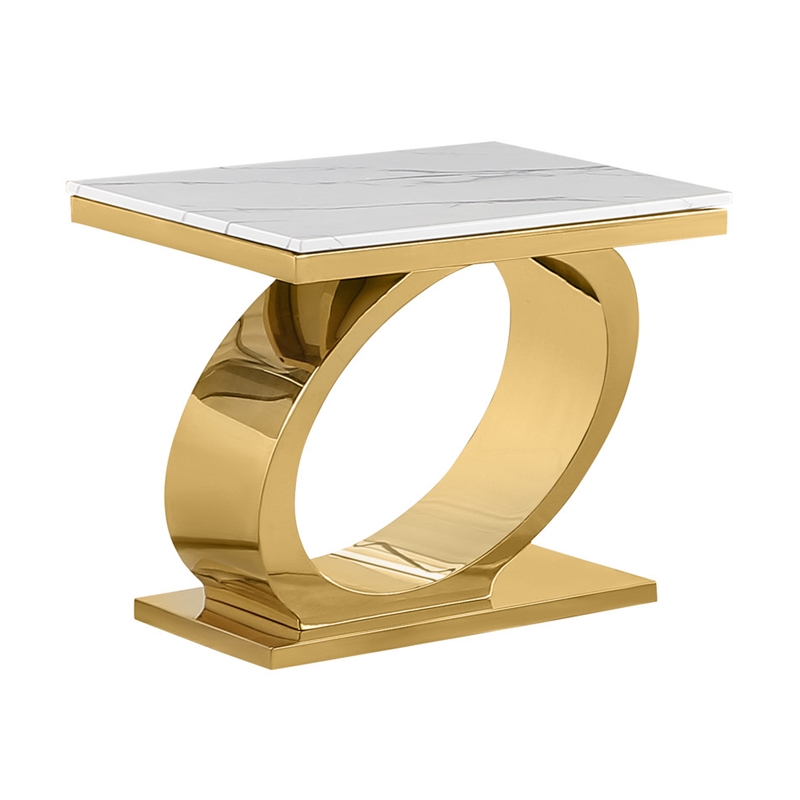 Best Quality Furniture White Marble Coffee Set with Gold Steel Ovular Base