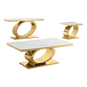 best quality furniture white marble coffee set with gold steel ovular base