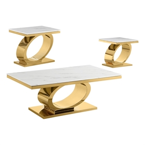 best quality furniture white marble coffee set with gold steel ovular base