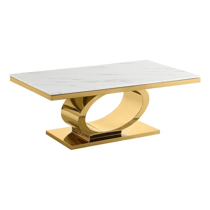Best Quality Furniture White Marble Coffee Table with Gold Steel Oval Base
