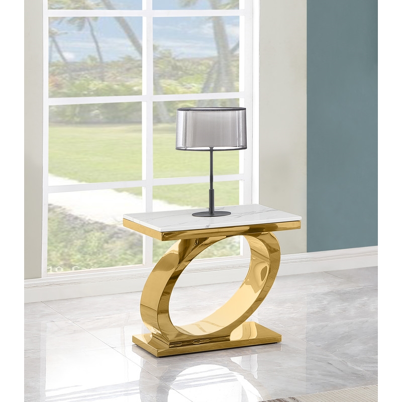 Best Quality Furniture White Marble End Table with Gold Steel Oval Base