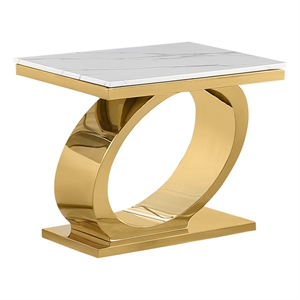Best Quality Furniture White Marble End Table with Gold Steel Oval Base