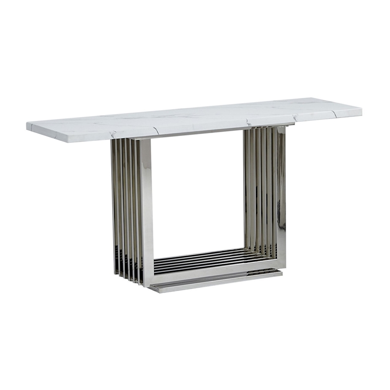 Best Quality Furniture 3pc White Marble Coffee Set with Stainless Steel Base